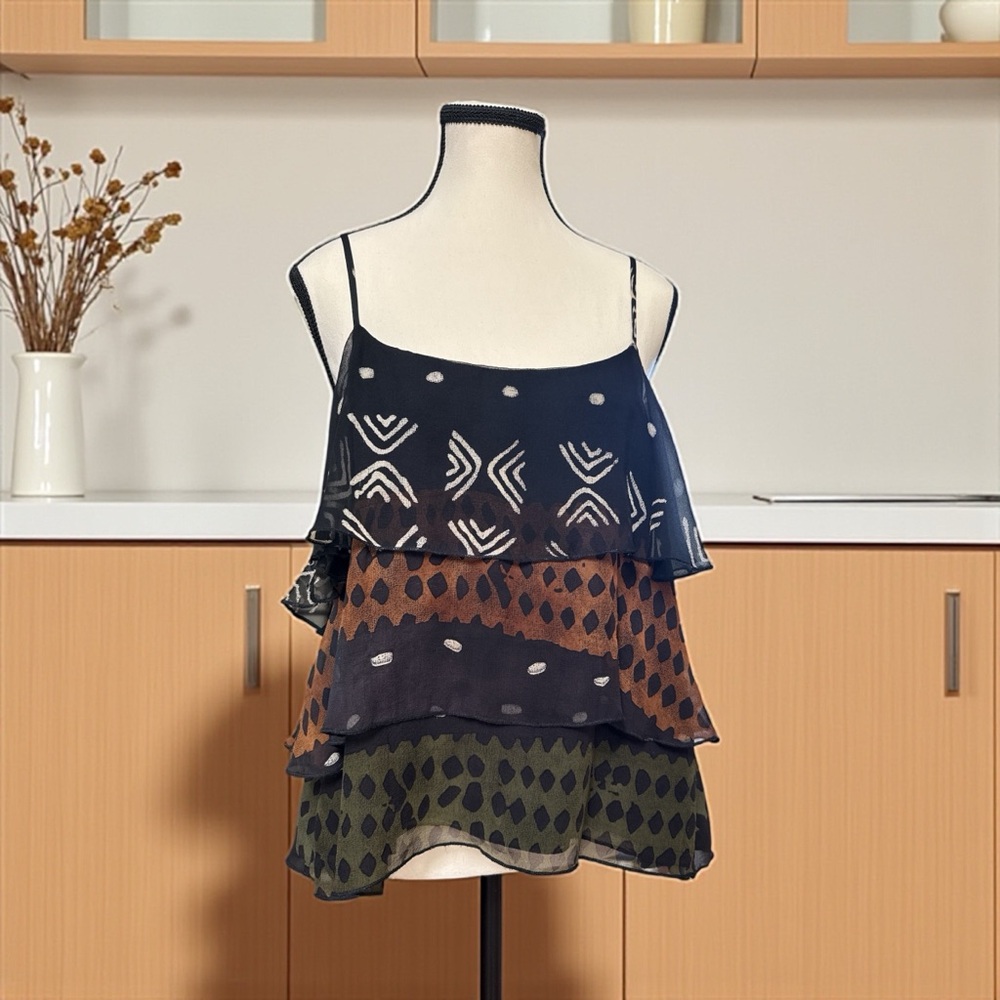 Torn by Ronny Kobo Black, Brown, and Green Layered Camisole